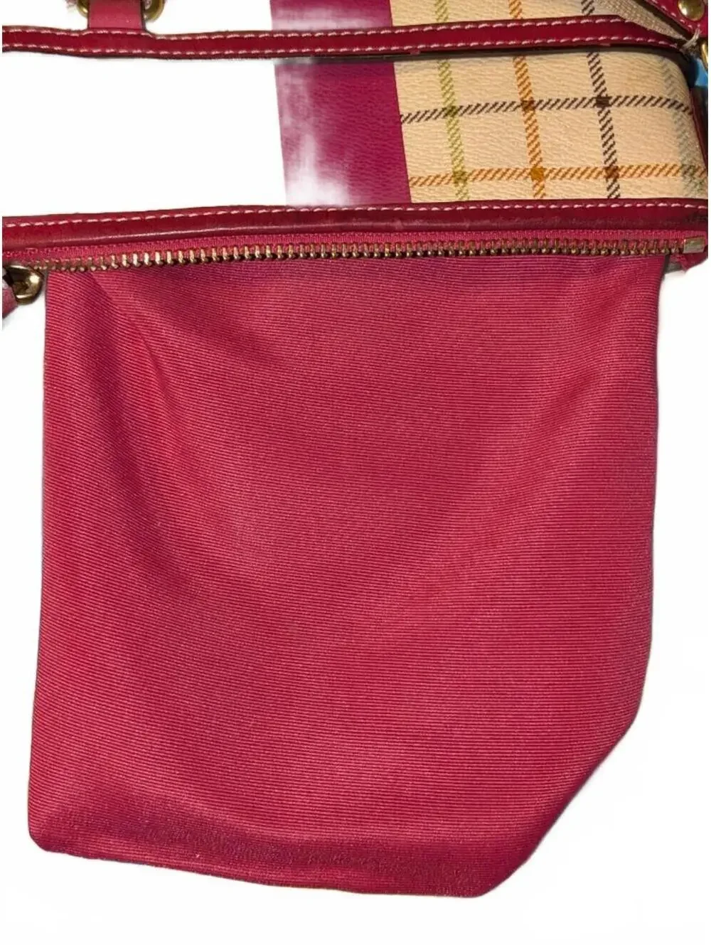Coach Heritage Plaid Crossbody Bag with Pink Varsity Stripe Trim